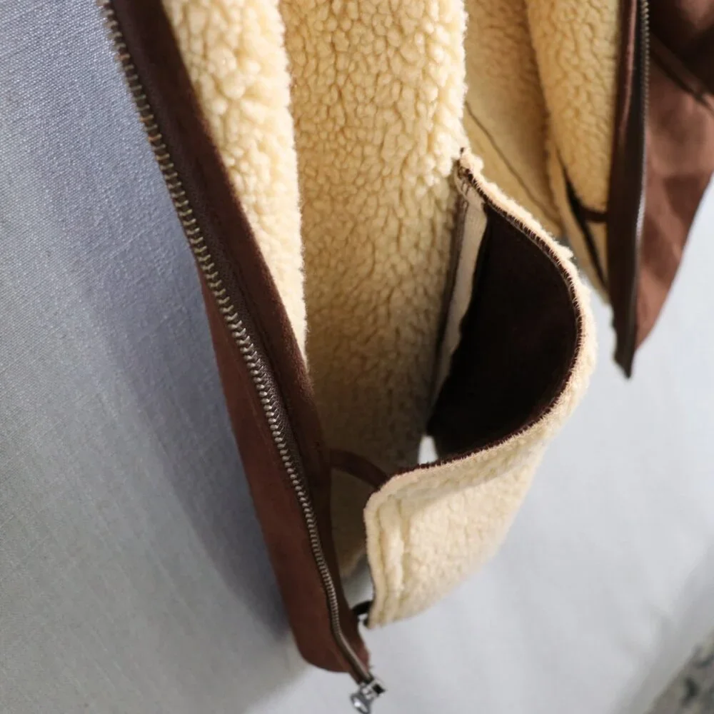 Lands End Faux Suede Sherpa Vest Women’s XL Petite 18-20 Brown Lined Full Zip - Picture 13 of 16